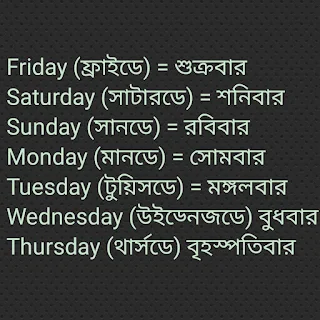 ইংরেজি ৭ দিনের নাম - 7 days name in English 1 ইংরেজি ৭ দিনের নাম