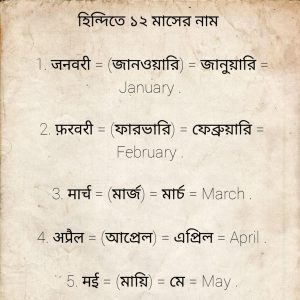 হিন্দিতে ১২ মাসের নাম