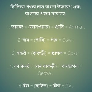 হিন্দিতে পশুর নাম - Animal name in Hindi 1 হিন্দিতে পশুর নাম